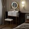 Small Vanity Desk with Mirror and Lights White Compact Makeup Vanity with Chair Modern Space-Saving Dressing Table with Drawer for Small Bedroom, Apartment